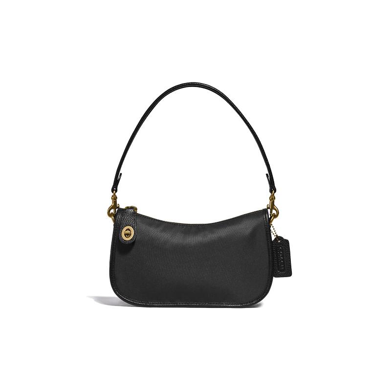 COACH Swinger 23 solid color casual nylon armpit bag mahjong bag crossbody shoulder bag medium women s black чёрный