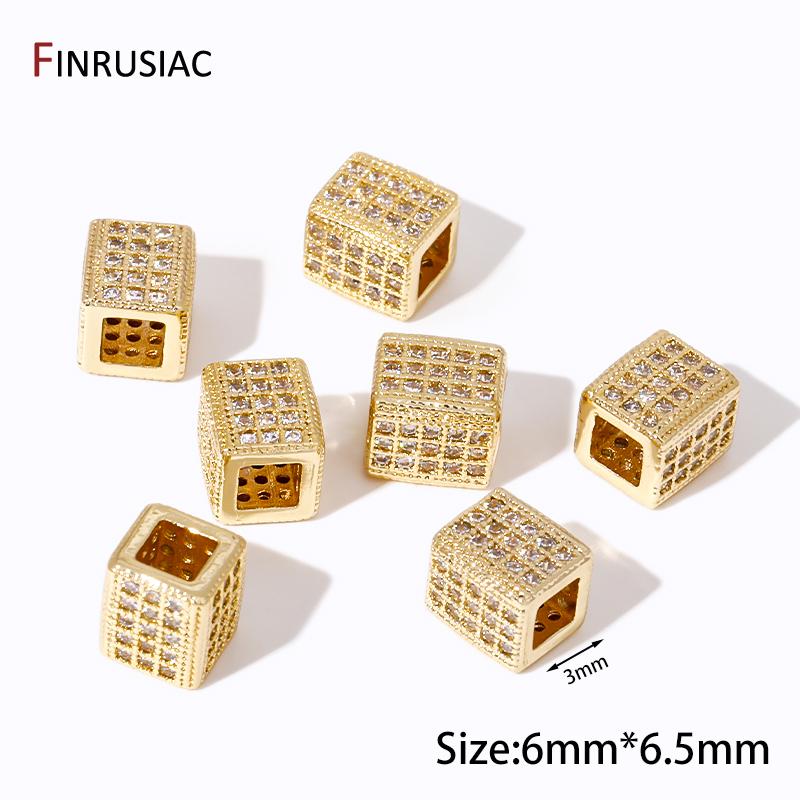 

18K Gold Plated Brass Square Spacer Beads,Hollow Zircon Loose Beads,Separators For Beads,For DIY Jewelry Making Accessories 1 piece