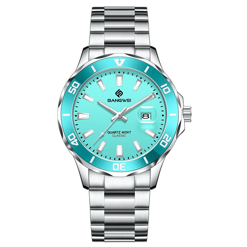 

LIGE Новые мужские часы BANGWEI Модные повседневные кварцевые наручные часы Светящиеся Водонепроницаемые Мужские часы светло-синий