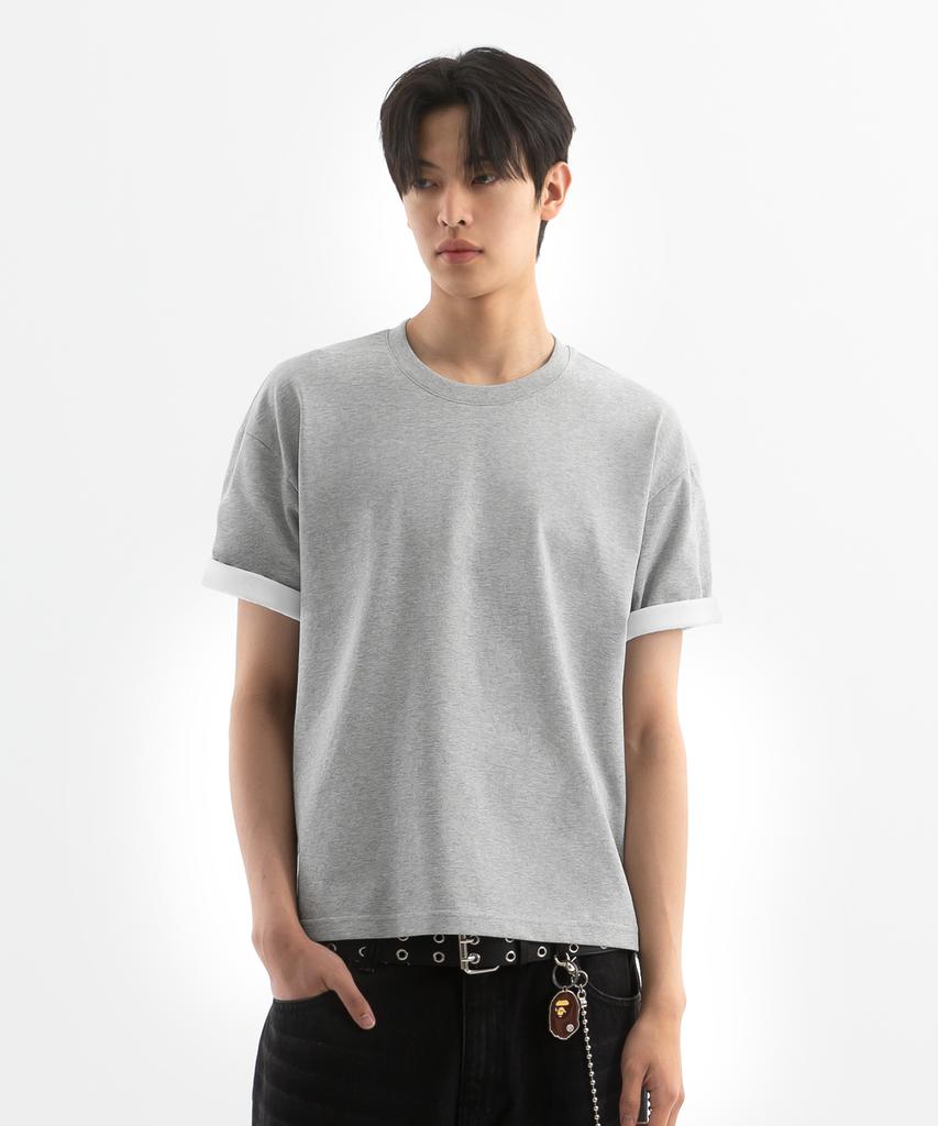 BRENSON Comfort Color Block Roll-Up Crop Short Sleeve Tee ( 4 Colors )