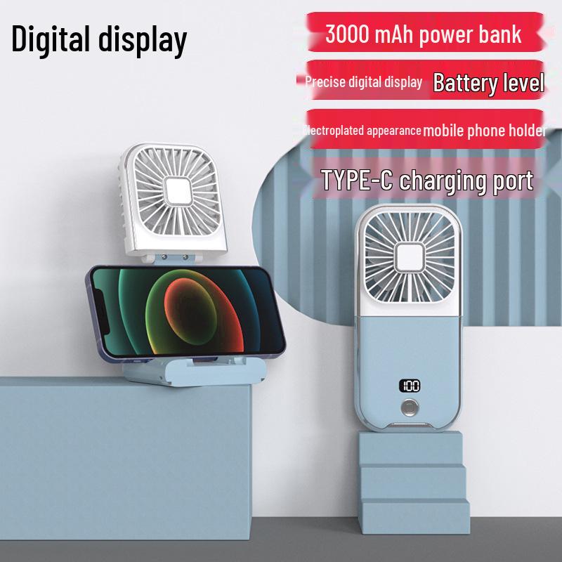 Portable Foldable Neck-Hanging Handheld Desktop Multi-Function Power Bank Fan - Compact and Customizable Gift Item