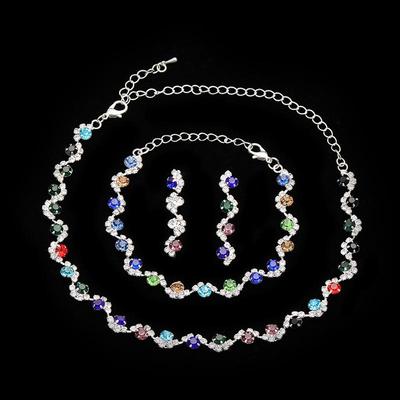 Silver Plated Rhinestone Bridal Necklace & Earrings Set