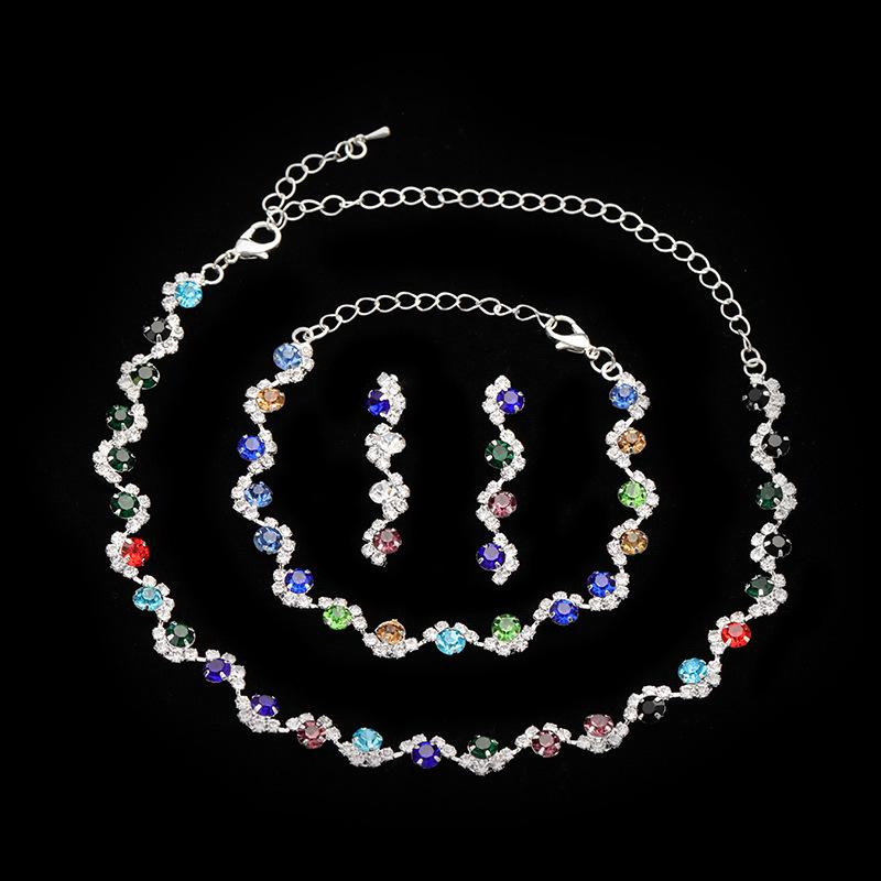 Silver Plated Rhinestone Bridal Necklace & Earrings Set