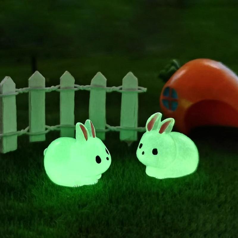 10pcs Cute Luminous Resin Easter Bunny Ornament Glowing in the Dark Miniature Rabbits Figurines Micro Landscape Decor
