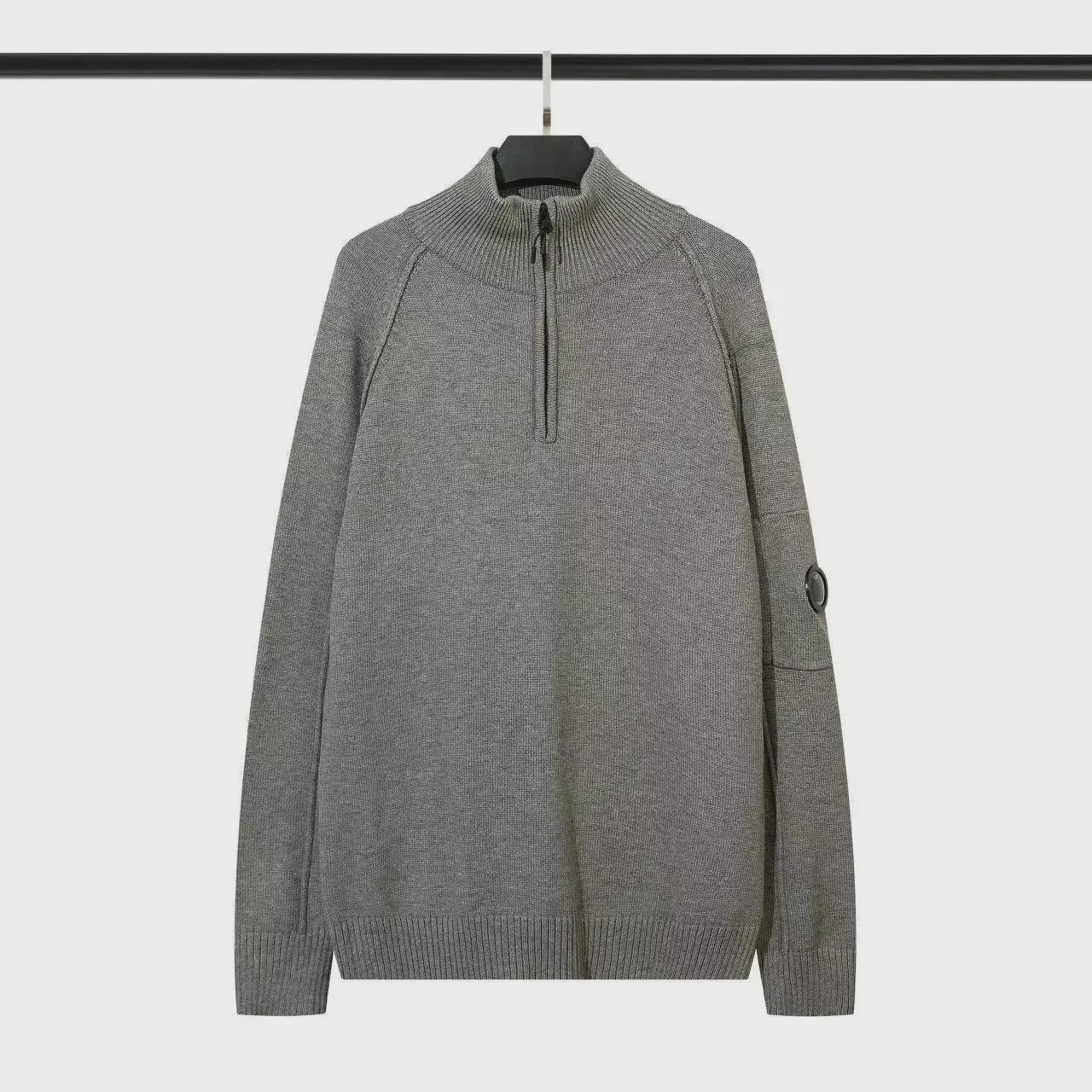 

Функциональный шерстяной свитер с логотипом CP Lens: Осенне-зимний свитер с воротником-стойкой и полумолнией - европейский и американский стиль L серый