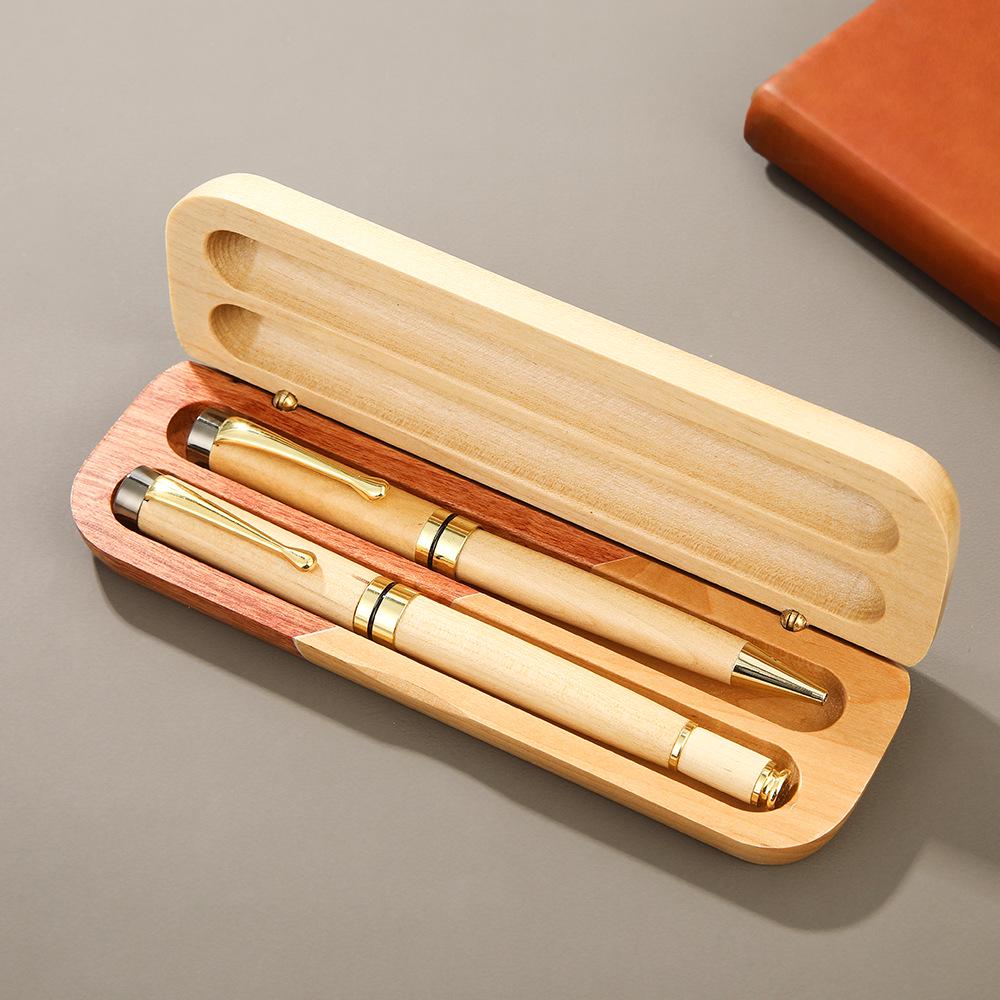 Maple Two-Tone Wooden Signature Pen & Writing Case Set for Teacher's Day & Students