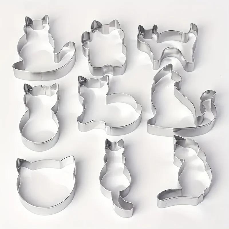 9pcs cat-themed mold,stainless steel animal biscuit cutting mold set,suitable for DIY baking,multi-functional kitchen tool