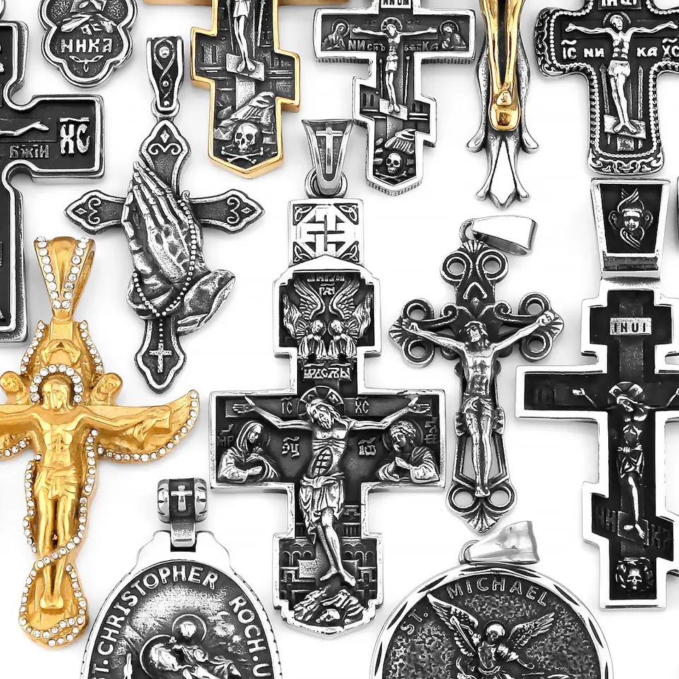 Edelstahl Jesus Kreuz Anhänger Wikinger Halskette Herren Schild Drachentöter Amulett Anhänger Nikolaus Jugend Schmuck