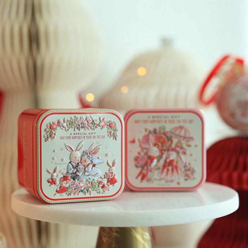 Påsk Fyrkantig Låda Godislåda Påskhare Tryck Plåtburk Plåtlåda Metallåda