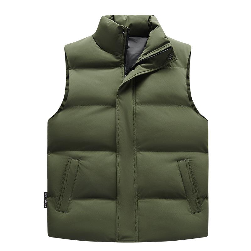 Winter New Feather Rong Cotton Vest Men's Solid Color Stand-Up Collar Versatile Sleeveless Vest Cold-proof Warm Cotton Jacket Men's