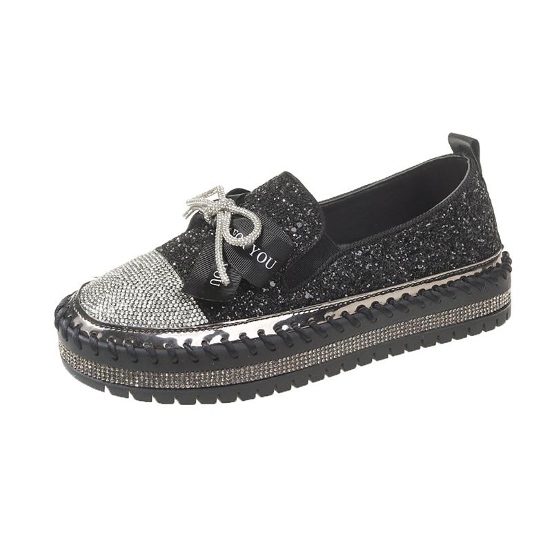 Fashion Aphixta 2025 New Luxury Crystals Bowknot Sequined Flat With Platform Shoes Loafers Couple Woman Fashion Shoes Plus Size 44