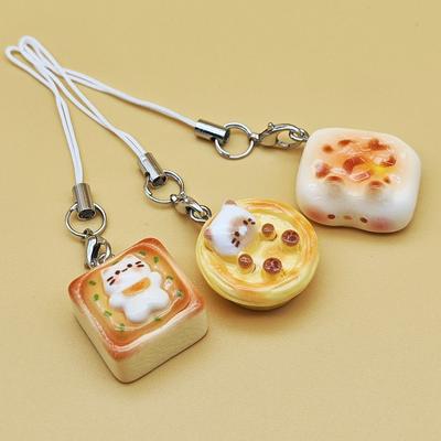 3pcs Set Simulation Food Toy Cute Cat Bread Phone Chain Japanese Style Lanyard Pendant Gift