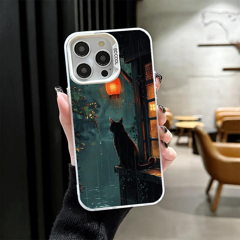 Healing Sense Cat Rain Soft Phone Case for iPhone 15 16 17 Pro Max 17Air 16E 14 Plus 13 12 Mini Shockproof Cover Back Shell