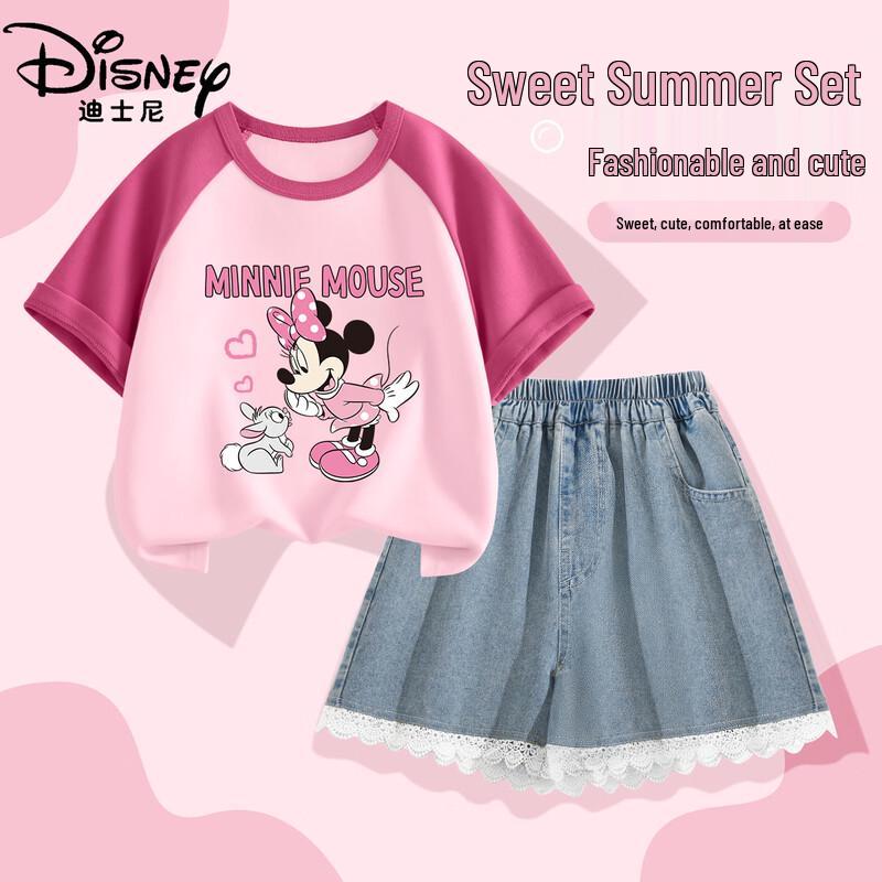 Disney Girls' Cotton Short Sleeve T-Shirt & Denim Shorts Set