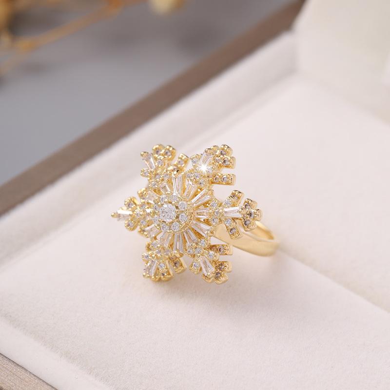 Korean Style Snowflake Double Layer Adjustable Open Ring for Women - Trendy INS Fashion