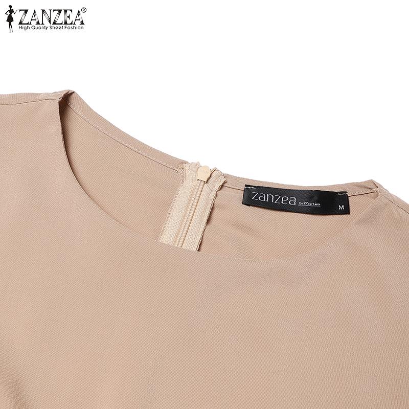 ZANZEA Rochie Casual de Damă Plisată Patchwork Largă cu Mâneci Lungi