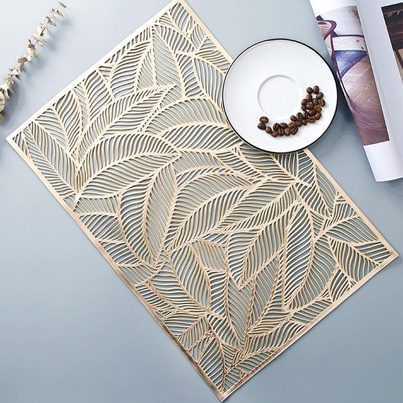 Bronzing PVC Table Runner 35*180cm Leaf Hollow Anti-slip Heat Insulation Dinning Table Mat Home Hotel Tablecloth Decoration
