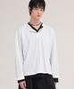 Akesi Contra Layered Henley Neck Long Sleeve_White And Black