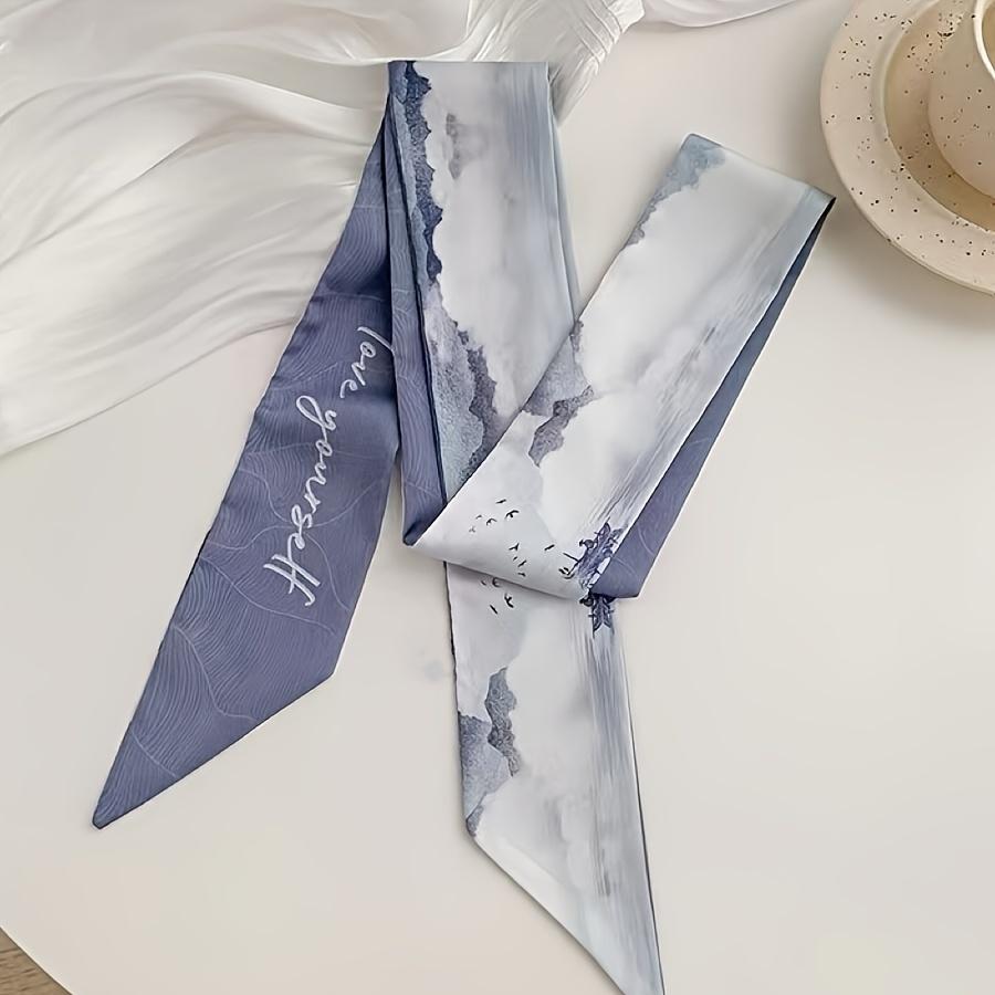 Classic Landscape Painting Combination Long Scarves with Gift Box, Versatile Ribbon Hair Ties for Bags and More