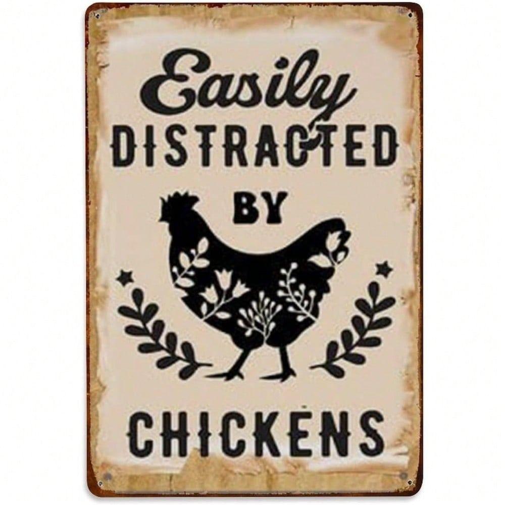 Vintage Metal Chicken Sign Farmhouse Wall Decor Tin Poster