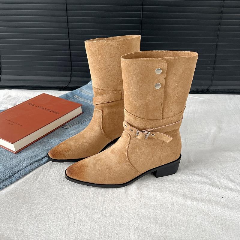 Autumn and winter new retro platform women's versatile casual medium boots comfortable women's shoes thick heel short boots