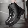 Fashion Lace-Up Men Winter Plush Snow Boots 2024 New All-match Male Boots Outdoor Men's Low Top Basic Shoes Leather Motorcycle Boots