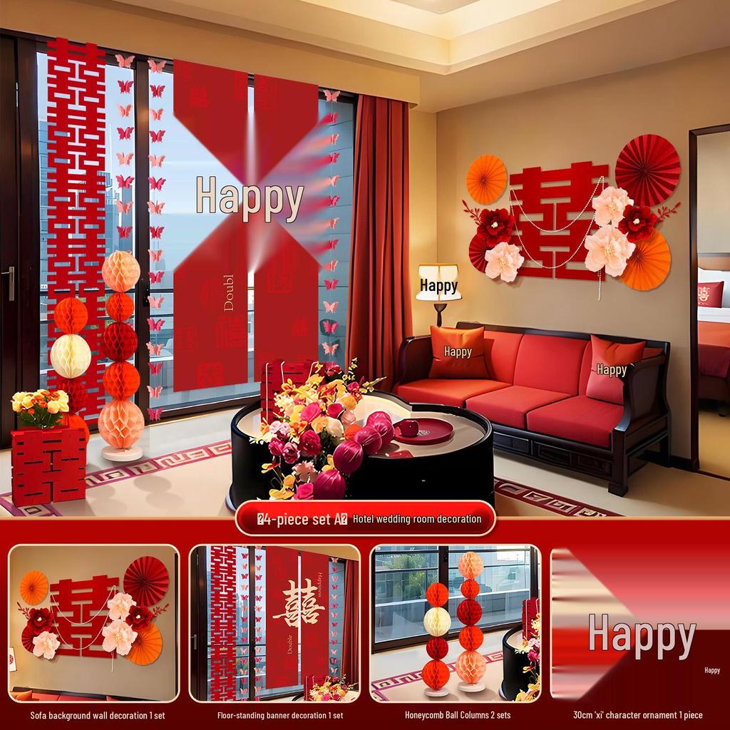 Complete Wedding Room Decoration Set: Non-Damaging Decor for Bride's Family Living Room and Bedroom