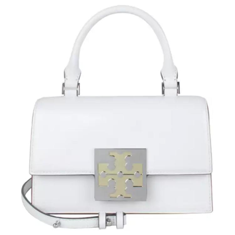 

Tory Burch Bon Bon Metal Square Double T Logo Flap Detachable Shoulder Strap Mini Shoulder Crossbody Handbag Women handbag White 148865-137 Basic Set (Bag+Dust Bag)