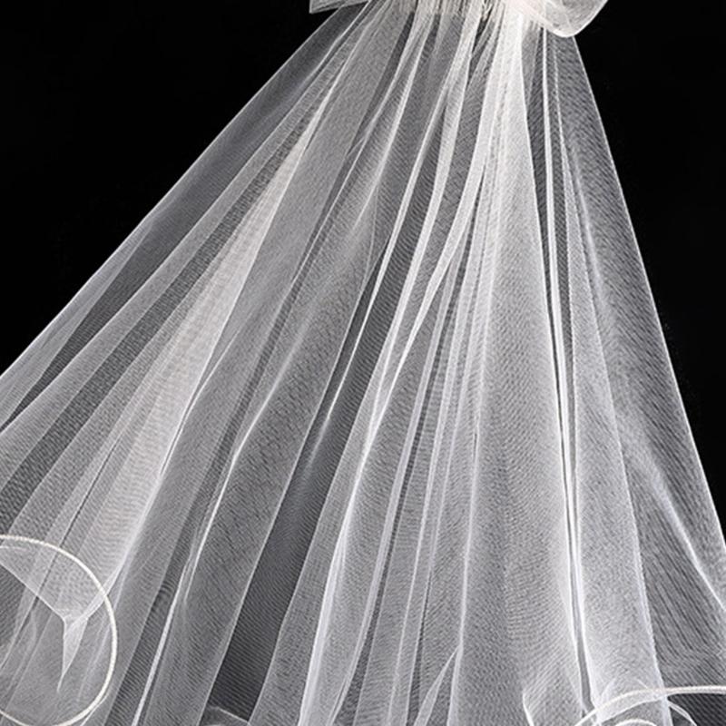 Wedding Veil with Metal Comb Wedding Hair Accessories for Flower Girl 2 Tier Longest Tulle 28" Embellished with Bow