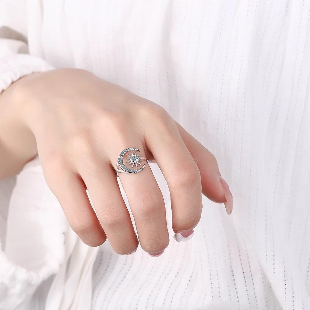 New Exquisite Sun and Moon Ring with Unique and Niche Personality, Adjustable Opening Rings
