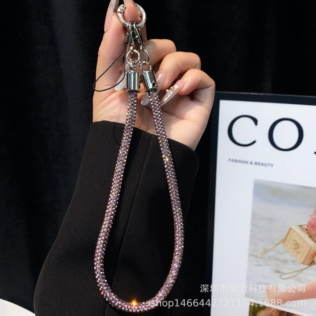 Light Luxury Phone Lanyard New Simple Rhinestone Double Buckle Phone Pendant Keychain Anti-Lost Rope Fashion Hanging Chain Wholesale