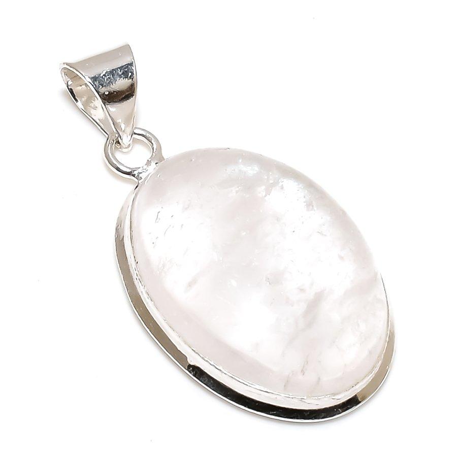 Rose Quartz Gemstone 925 Solid Sterling Silver Jewelry Pendant 1.81" SU-10285