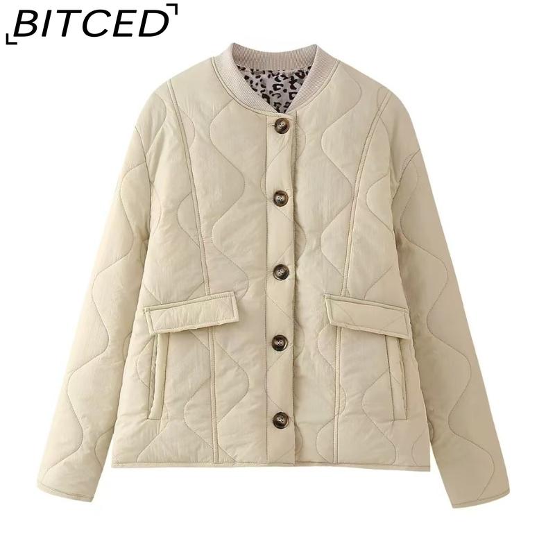 

BITCED Women s Autumn/Winter Fashion Casual Plus Size Oversized Stand Collar Leopard Print Cotton Coat Jacket L бежевый