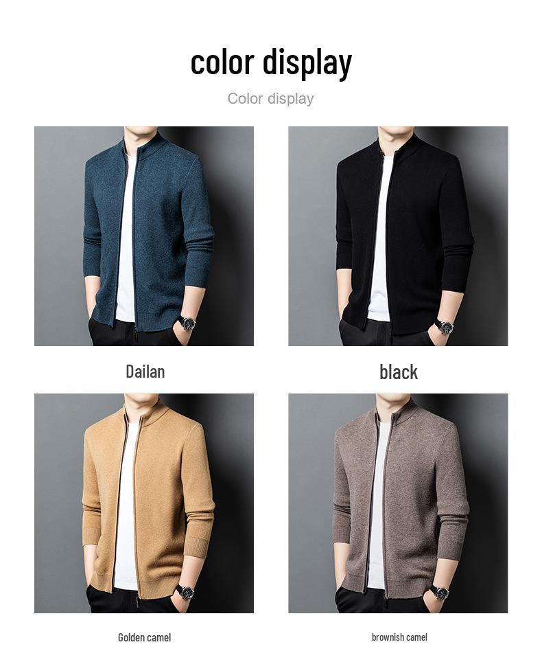 Märkes herrkofta i 100 % ull med dragkedja, avslappnad och mångsidig, tjock varm stickad plagg för unga och medelålders män