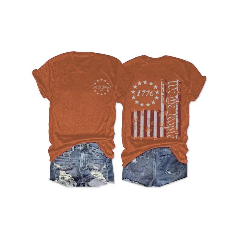 

YYFS Женские модные повседневные летние весенние блузки и рубашки с коротким рукавом и круглым вырезом с принтом звезд XXL ржавый красный