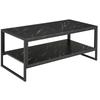 Tavolino da caffè, Tavolino centrale a due livelli effetto marmo finto con struttura in metallo e ripiano portaoggetti per soggiorno, 106 x 50 x 45 cm, Nero