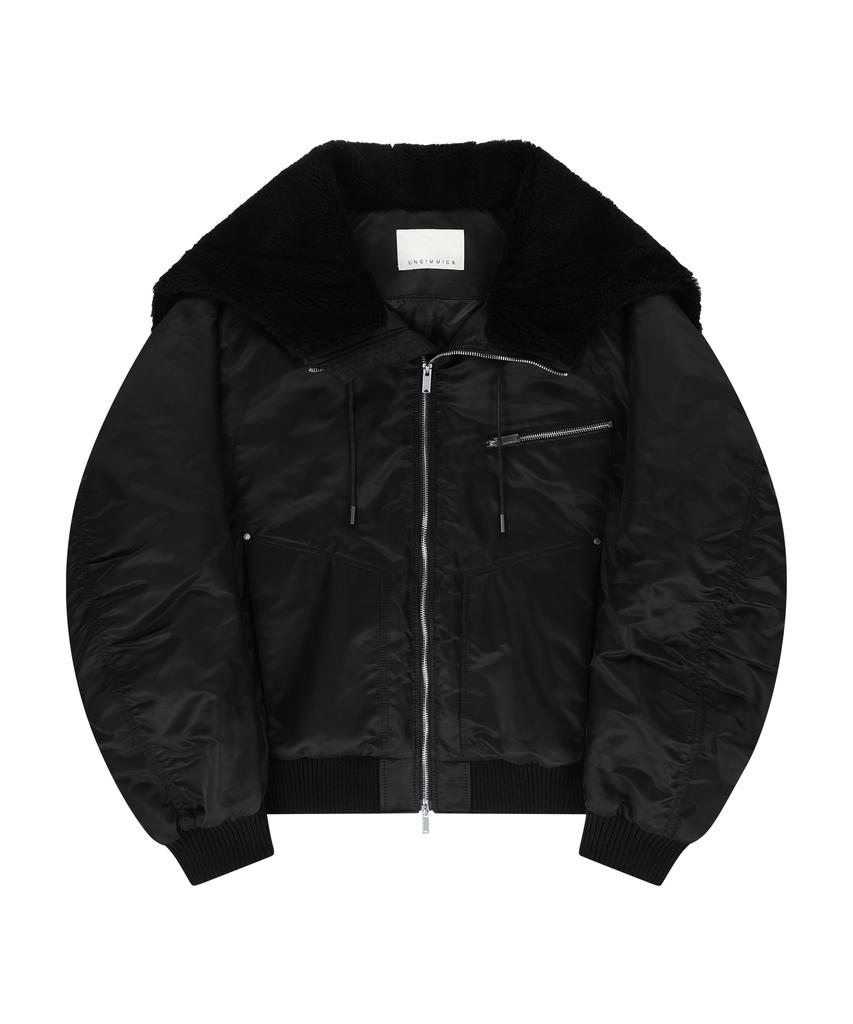 Ungimmick Fur Hooded Nylon Ma-1 Jacket (Black)
