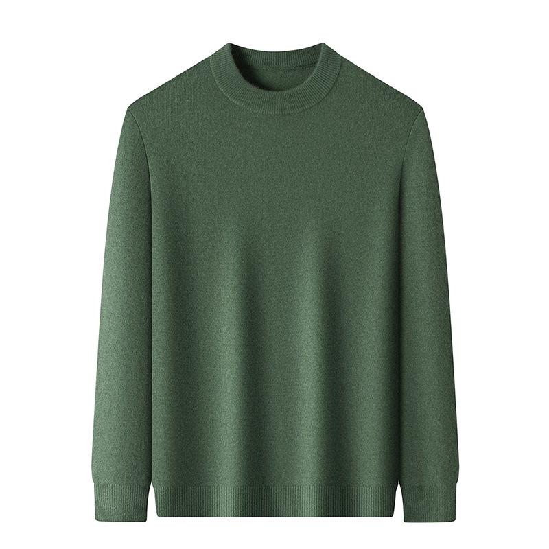 Winter 2025 Men's Cashmere Round Neck Sweater - Fashionable, Warm, Solid Color Base Layer