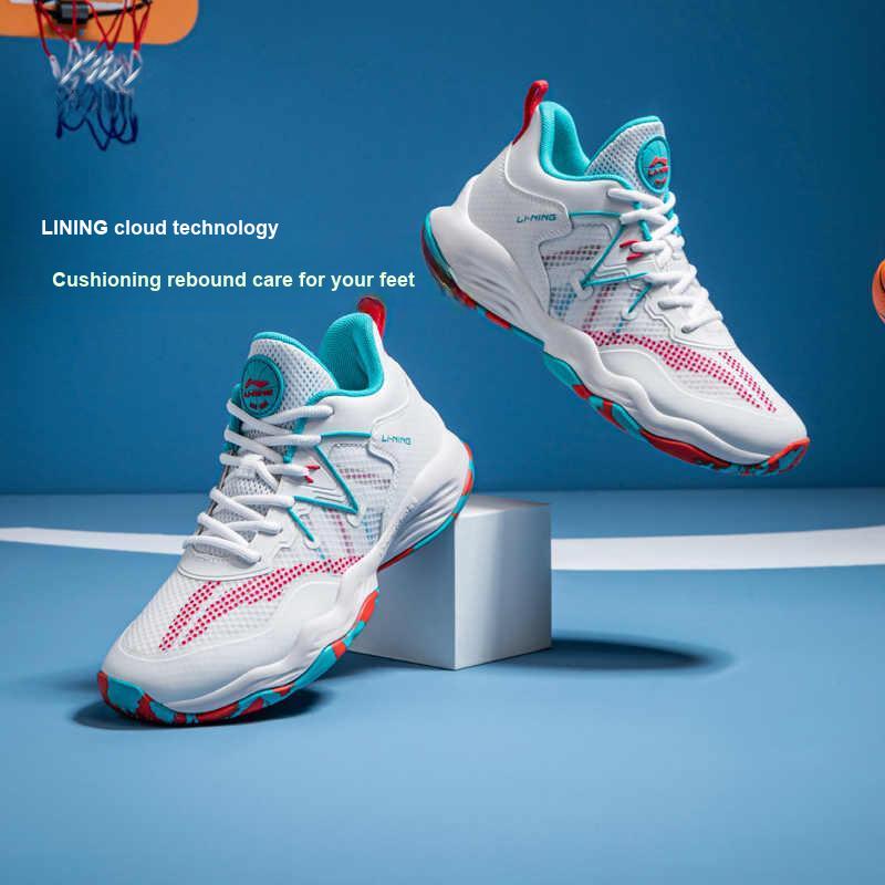 Li-Ning Cloud Lightweight Anti-Kick Shock Absorption Breathable Balance Support Mid-Top Basketball Shoes Kids sneaker White Green YKBS034-11