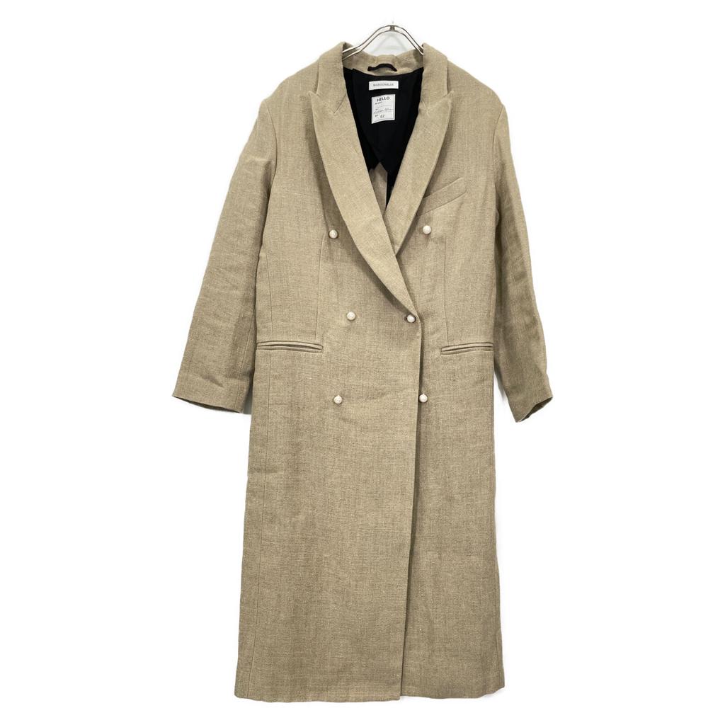 MADISON BLUE Beige MB171-2004 Pearl Button Linen Double Chester Long Coat Coat O2 beigeUsed