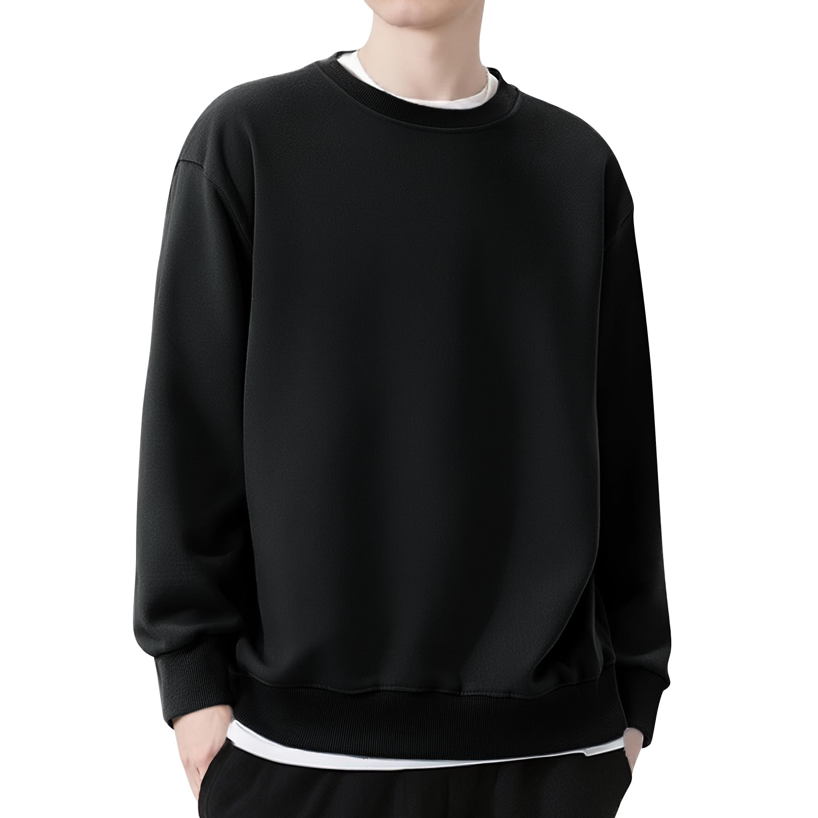 

SLEEPSINERO Winter Wear Plus Size Crew Neck Cotton Long Sleeve Casual Cotton Solid Color Mountain Climbing Men s Sweatshirt, [Loose Fit, Slimming], чёрный