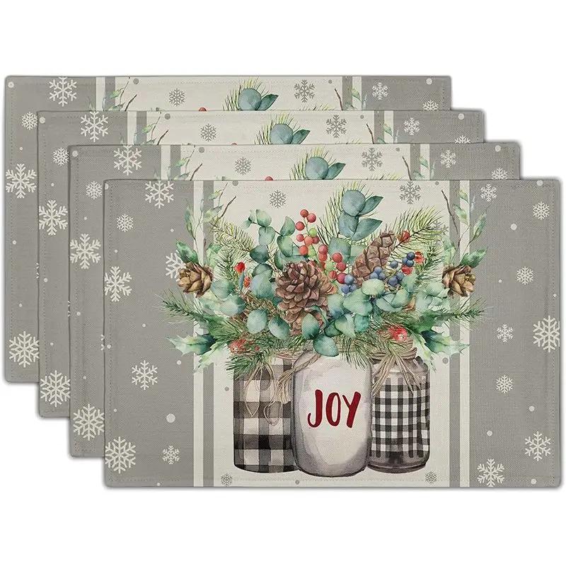 1PC Sunflower Placemats Linen Buffalo Check Plaid Autumn Leave Table Place Mat for Farmhouse Thanksgiving Kitchen Dining Decor