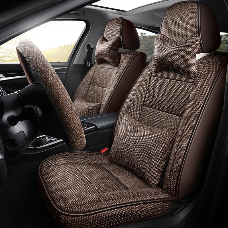 Universal Full Coverage Leather Car Seat Cushion and Linen Cover