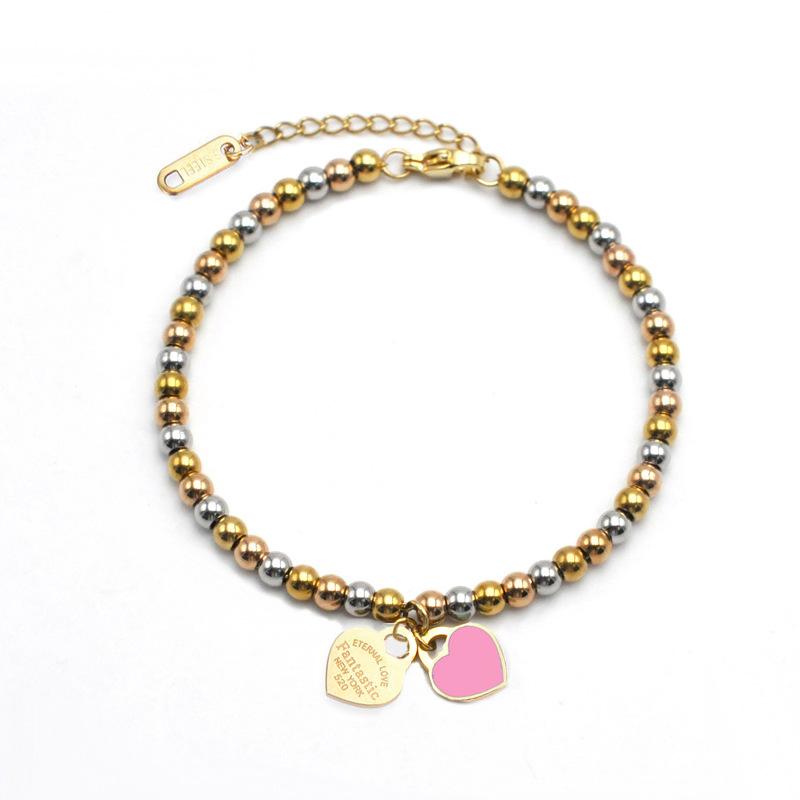 European and American Products 4mm Round Bead Bracelet, Titanium Steel Beaded Peach Heart Bracelet 2026