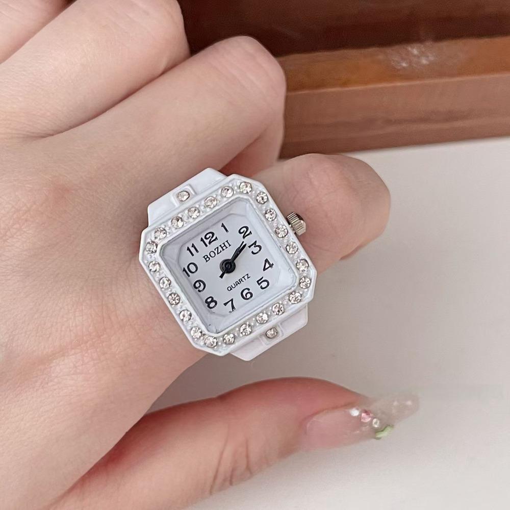 Ring Watch, Quartz Watch, Metal Watch, Rhinestone, Elastic Strap.