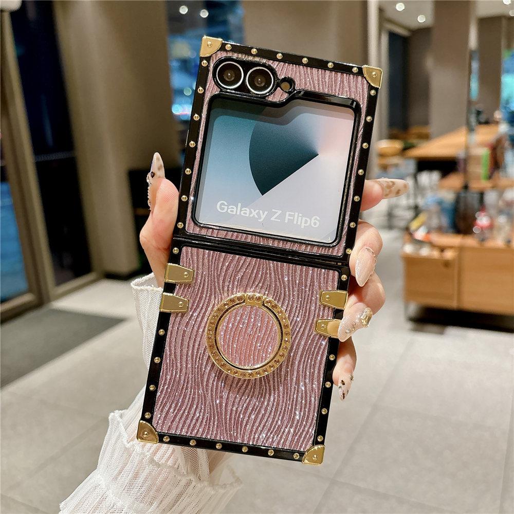 Vintage Ring Holder Stand Flower Leather Case For Samsung Galaxy Z Flip 6 Shockproof Cover