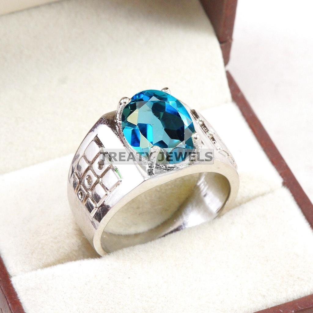 London Blue Topaz Oval Gemstone With 925 Sterling Silver Ring For Men's #B248 JL375681852037