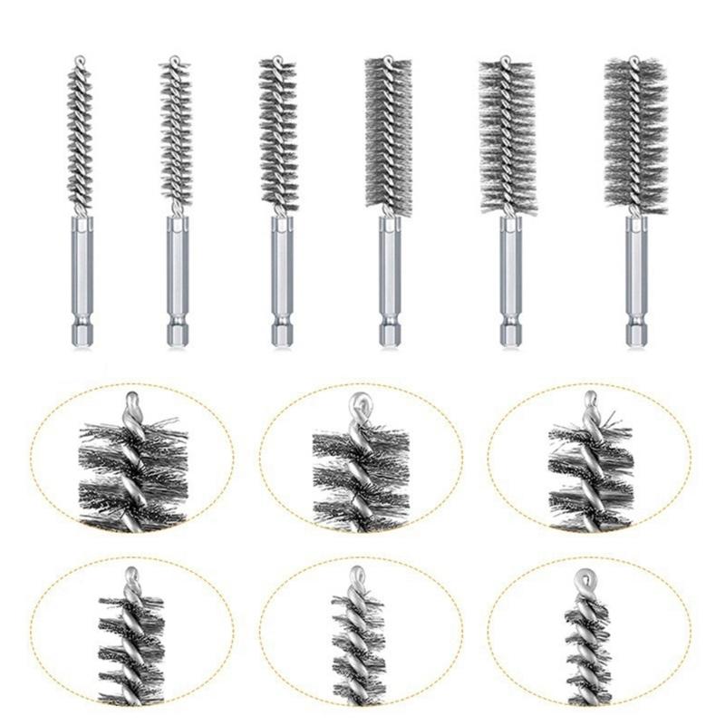 10 Piece Stainless Steel Wire Brush Set Hexagonal Shank For Metal Deburring Cleaning Polishing 8-19mm Size