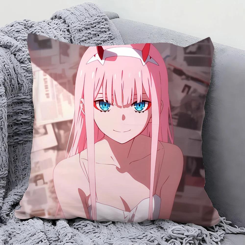 Zero Two Animation DARLING In The FRANXX Kissenbezug Quadratisches Kissen Schlafzimmer Sofa Freizeit Komfort Auto Wohnzimmer Heimdekoration 40X40