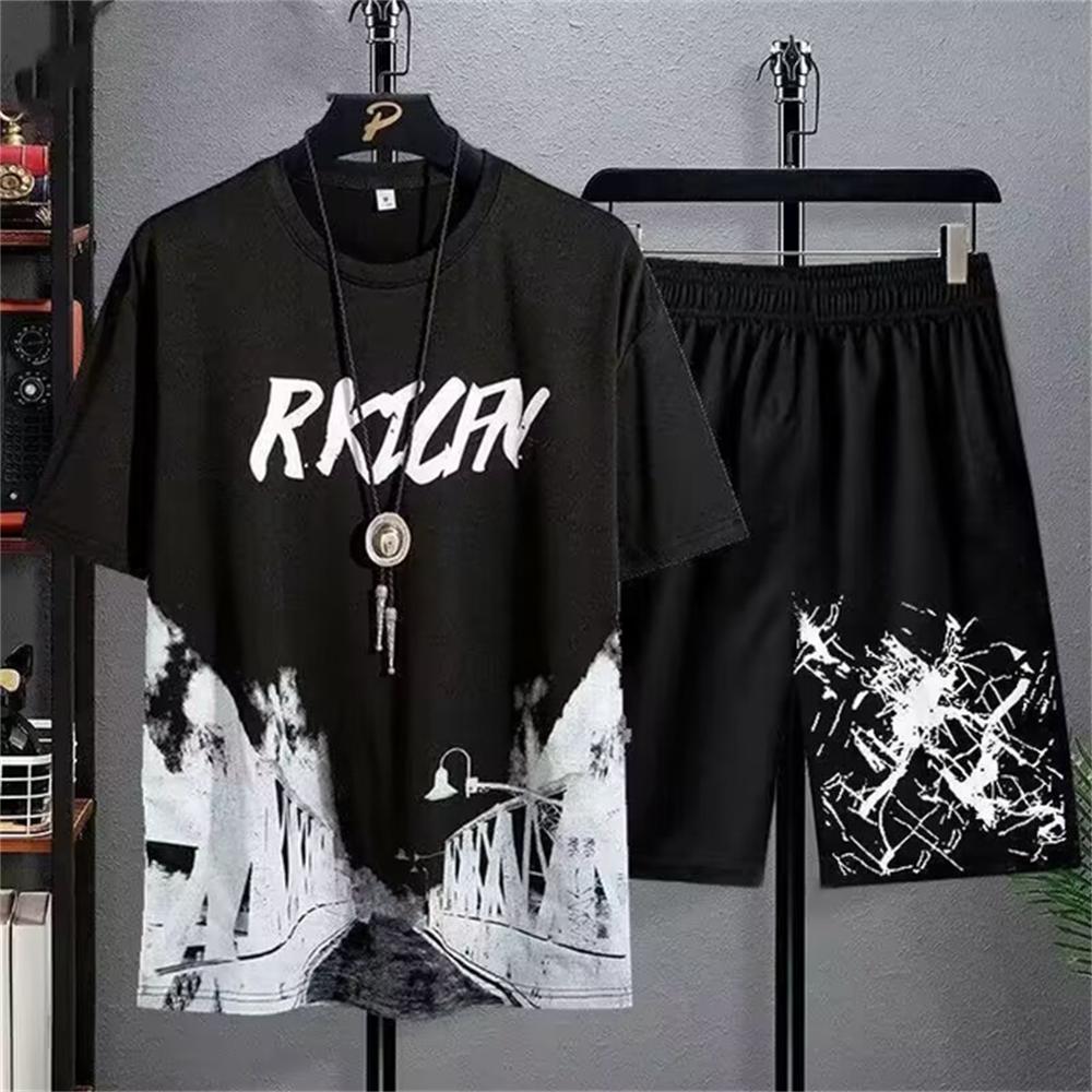 Summer 3d Print Men Tracksuits Casual 2 Piece Set For Men Plus Size O Neck Men's T Shirt Shorts Set Sleeve Leisure Men Outfit